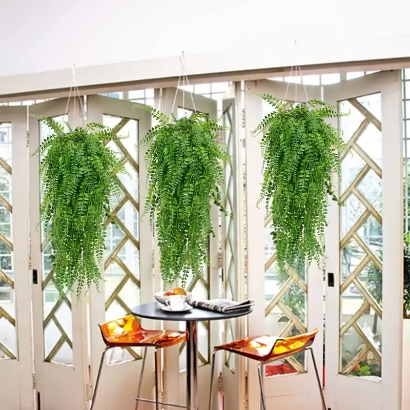 2pcs premium oxidation resistance artificial flower boston ferns artificial persian rattan fake hanging plant faux greenary vine outdoor uv resistant plastic plants for wall wedding party decor home decor details 6