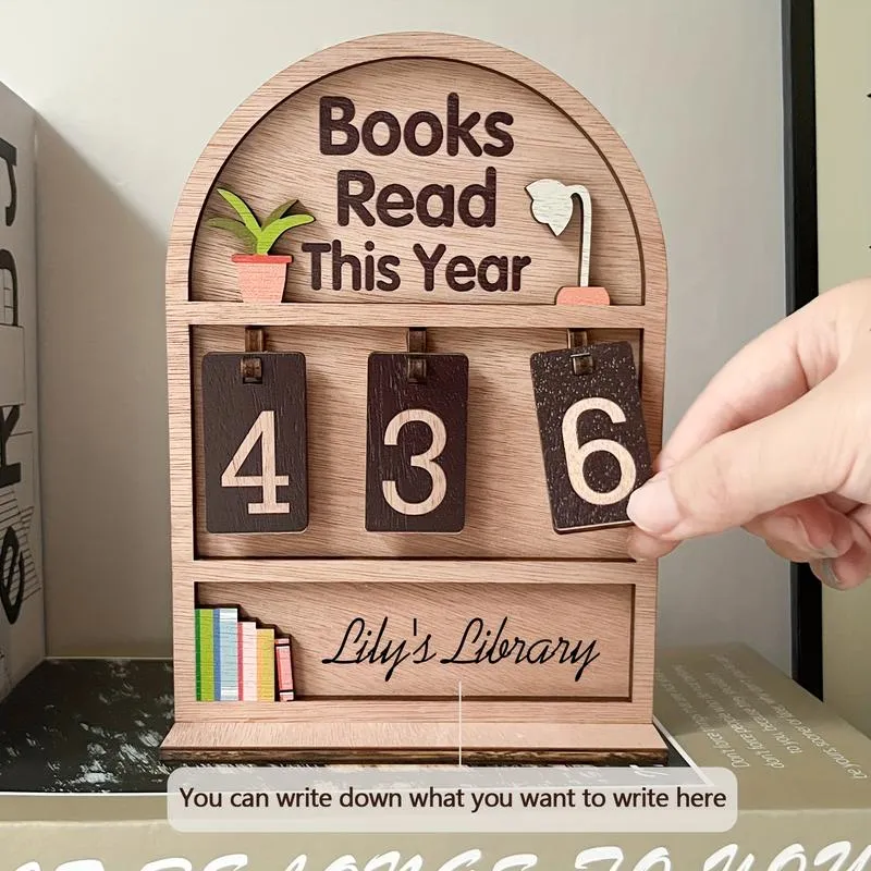 Wooden Annual Reading Count Display Piece, Track Up to 999 Books, DIY Text with Base, Office Book Decor, Gift for Readers & Writers, Home Office Decor