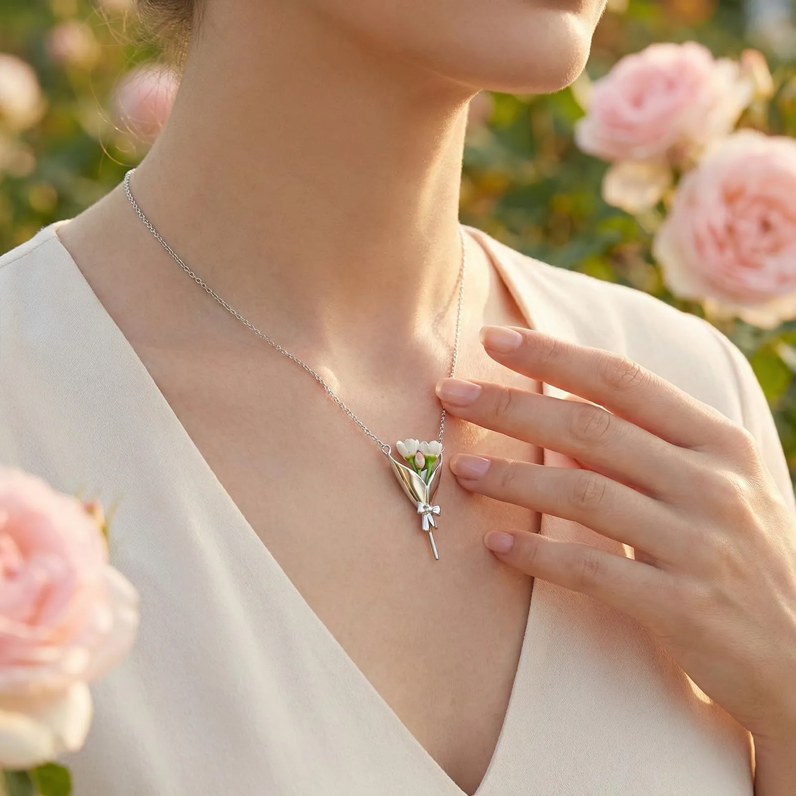 Model wearing the necklace