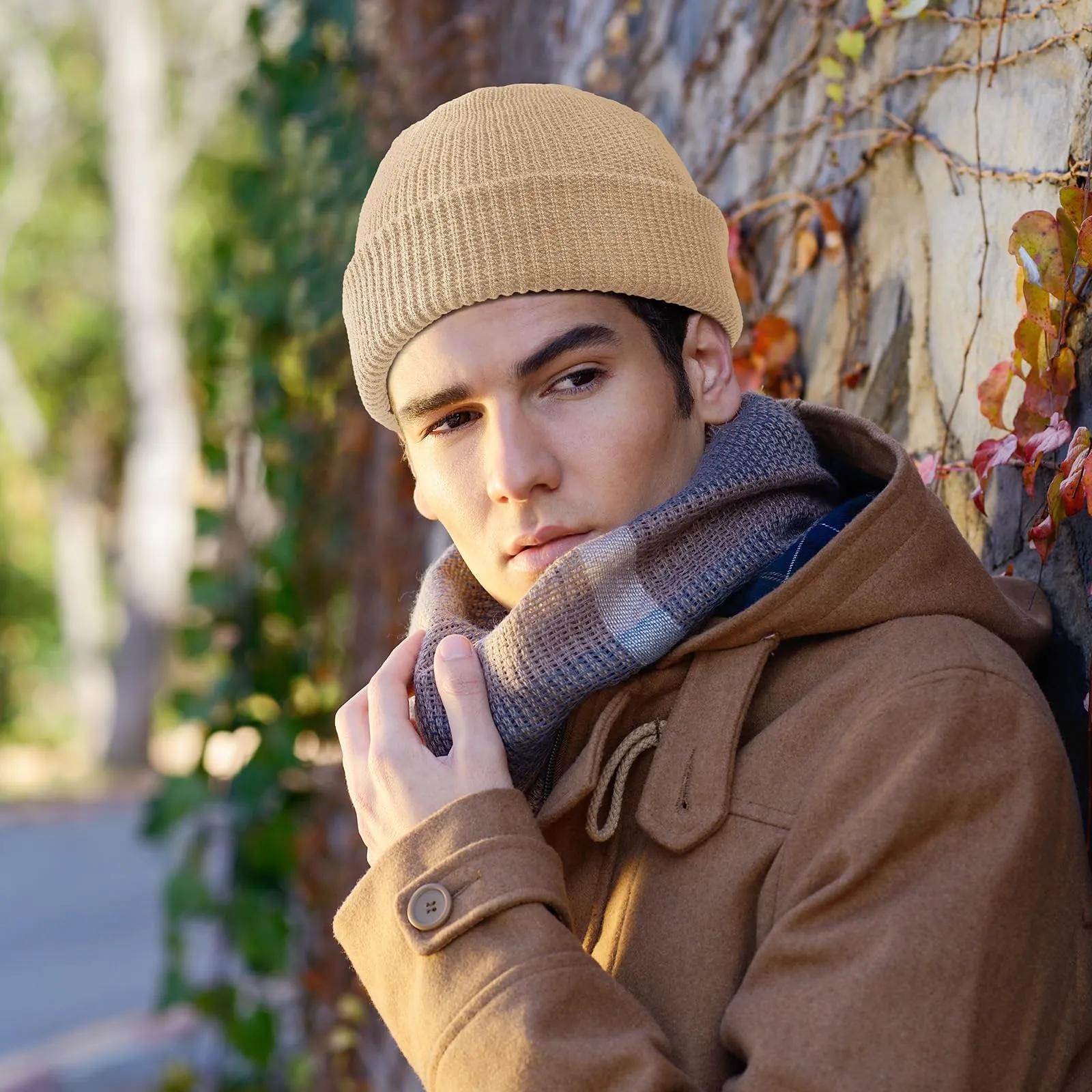 Man wearing a warm winter beanie and coat