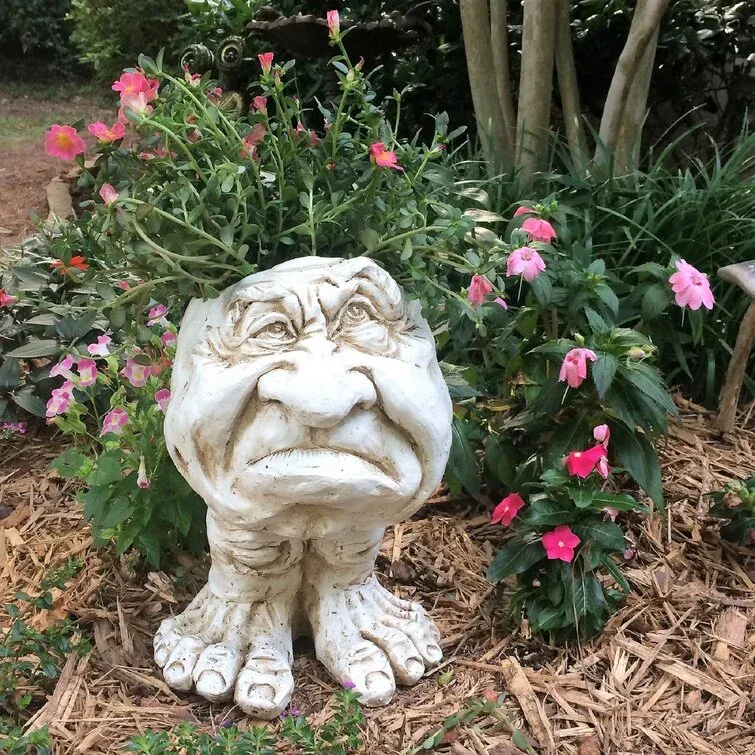 Muggly's The Face Grumpy and Granny Joy 2-Piece Resin Statue Planter