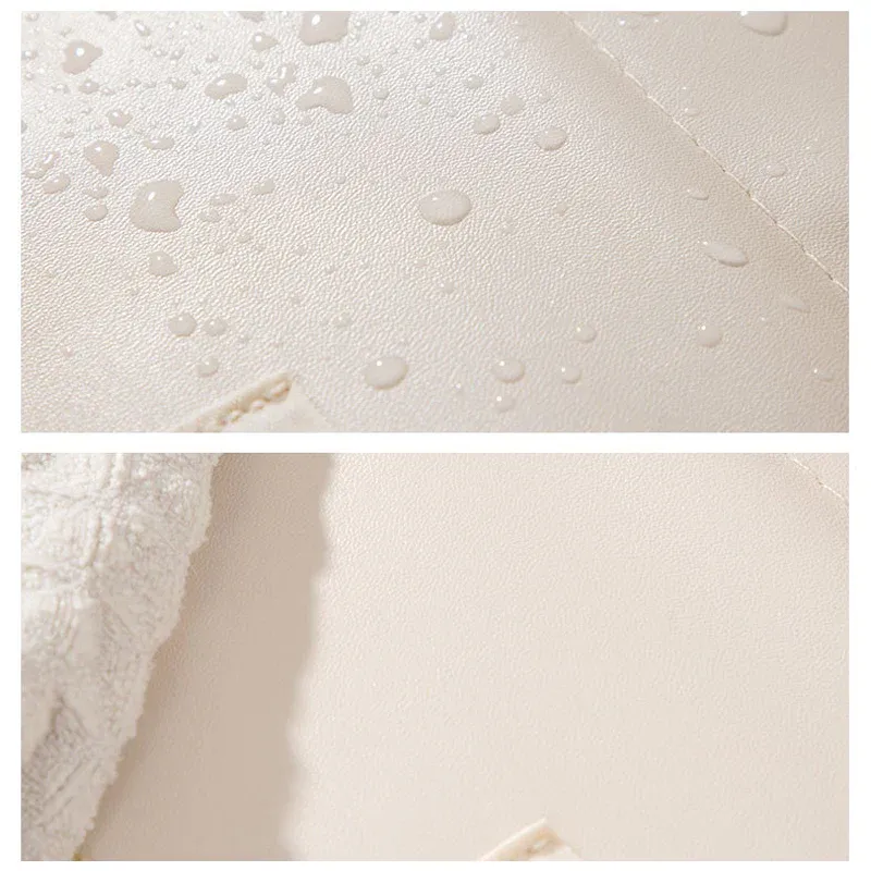 Spill-resistant wipe-clean cosmetic bag with soft-touch finish