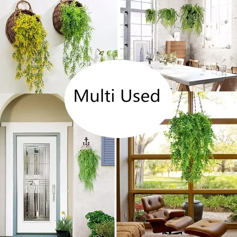 2pcs premium oxidation resistance artificial flower boston ferns artificial persian rattan fake hanging plant faux greenary vine outdoor uv resistant plastic plants for wall wedding party decor home decor details 3