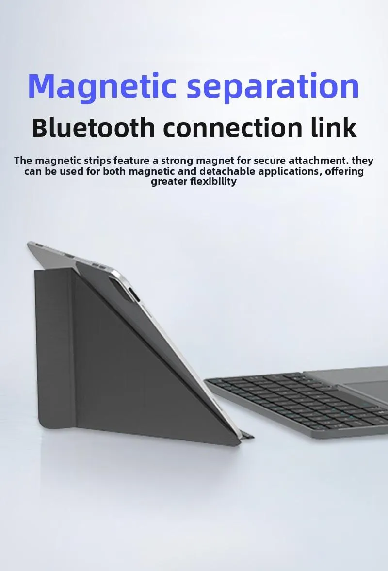 Portable Wireless BT Foldable Keyboard New Detachable Leather Stand for Tablet Phone Touch Typing Mini Keyboard with Ergonomic Design