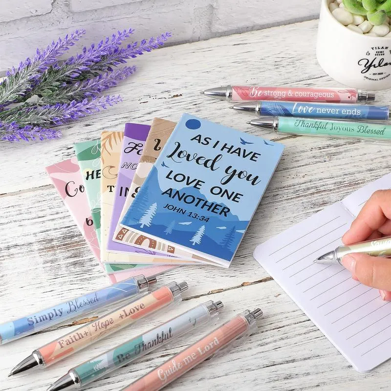 24Pcs Christian Gifts with 12 Motivational Quote Pens and 12 Bible Journal Christian Writing Pens Inspirational Ballpoint Pens Religious Notebooks with Bible Verse Bible Supplies, Gifts for Women  Student Teacher, First Holy Communion Gift, Mother's Day