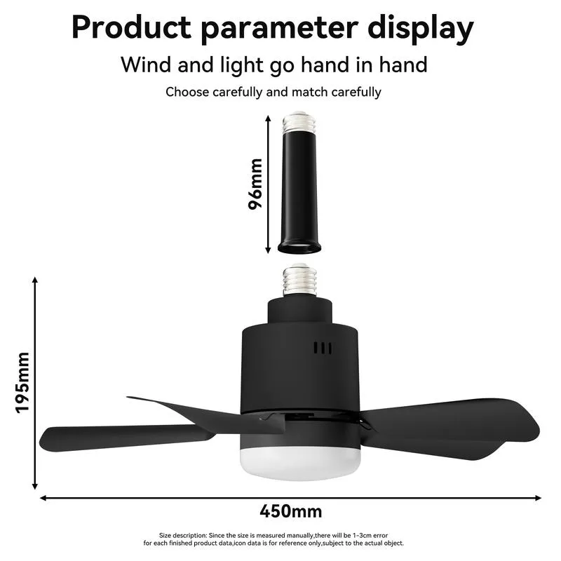 Product Introduction of Socket Breeze Socket Fan Light with Remote, Portable Small Ceiling Fans with Lights for Bedroom, Kitchen, Living Room, Ceiling Fan with Light 3500K, 1000 Lumens, Screws into E27 6
