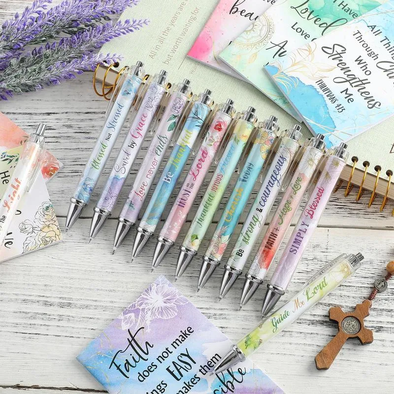 24Pcs Christian Gifts with 12 Motivational Quote Pens and 12 Bible Journal Christian Writing Pens Inspirational Ballpoint Pens Religious Notebooks with Bible Verse Bible Supplies, Gifts for Women  Student Teacher, First Holy Communion Gift, Mother's Day