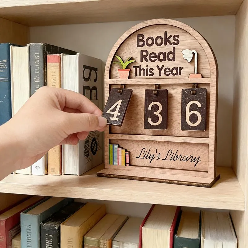 Wooden Annual Reading Count Display Piece, Track Up to 999 Books, DIY Text with Base, Office Book Decor, Gift for Readers & Writers, Home Office Decor